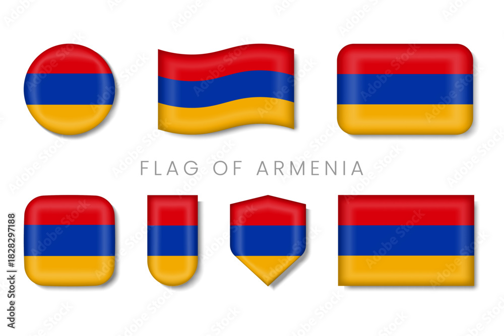 Fototapeta premium Armenia Flag Symbols — Glossy Tricolor Armenian Patriotic Icons Vector