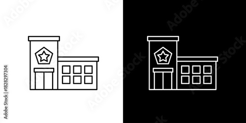 Iconic Representation of a Police Station Building in Outline Style