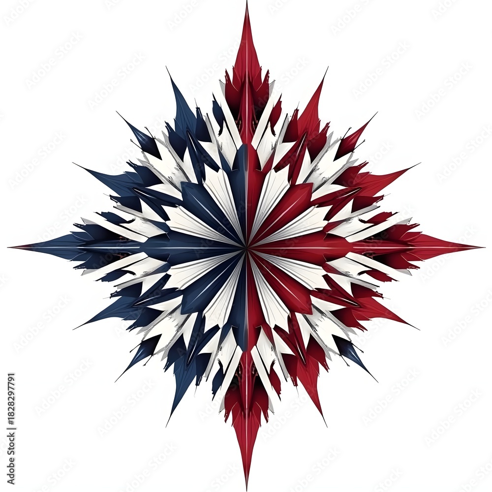 Fototapeta premium Starburst Compass with Red and Blue American Colors