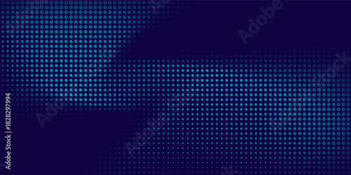 Abstract light blue dynamic wavy dots with texture on dark blue background. Copy space of dark blue