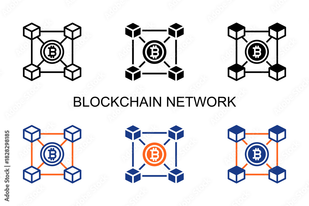 Fototapeta premium Blockchain Network Icon Multi Style Vector Illustration