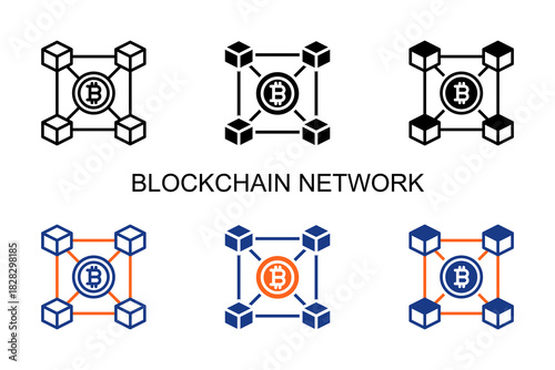 Blockchain Network Icon Multi Style Vector Illustration