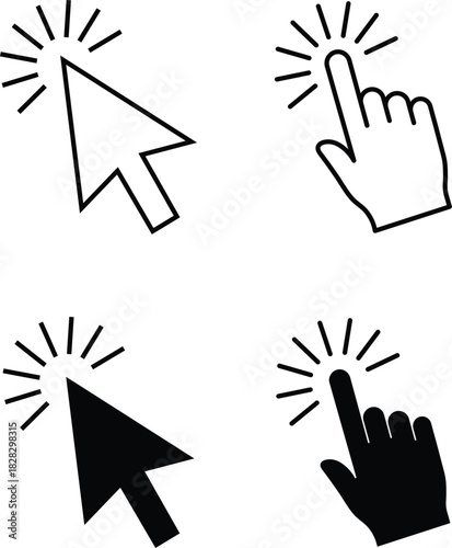 Black and white cursor icons showing mouse pointer and finger tap click