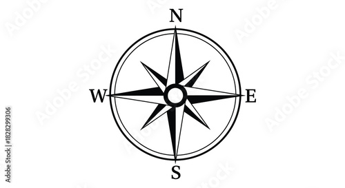 Compass rose icon vector illustration nautical navigation silhouette