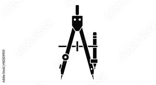 Drafting compass with pencil holder black and white design silhouette