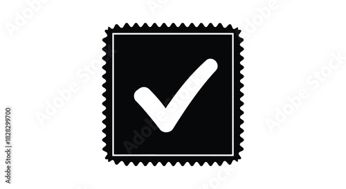 Check mark inside perforated square shape isolated on white background silhouette