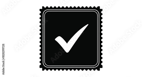 Postage stamp with check mark symbol illustration silhouette