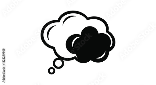 Black and white thought bubble icon symbolizing ideas and thinking
