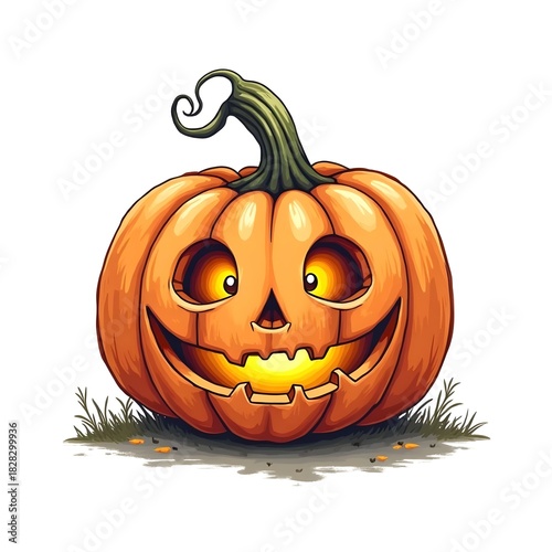 Halloween Pumpkin Illustration with Carved Face