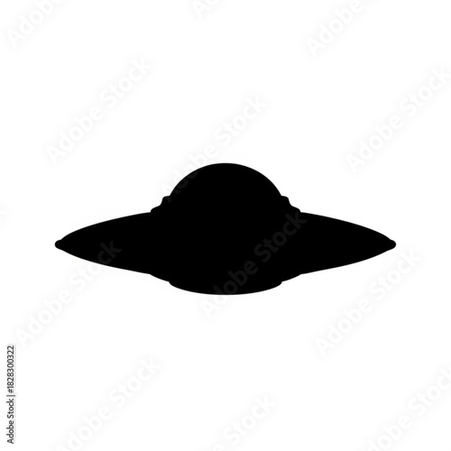 Silhouette of a flying saucer with a dome on top and a flat disc shaped body in black color isolated