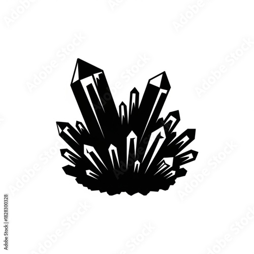 Illustration of a cluster of sharp crystals in black silhouette against a white background design element