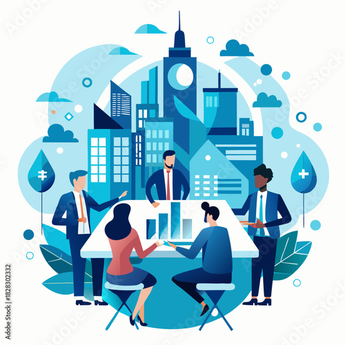 Multicultural Professionals Having Meeting for Green Finance and Urban Sustainability Project