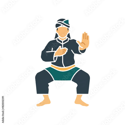 Illustration of a silat martial artist demonstrating a defensive stance, perfect for design and cultural projects