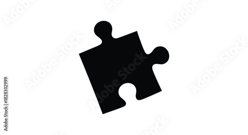 Black jigsaw puzzle piece icon on white background, game element