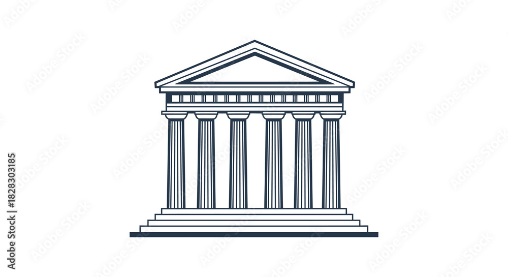 Obraz premium Classical architectural building with columns line art icon