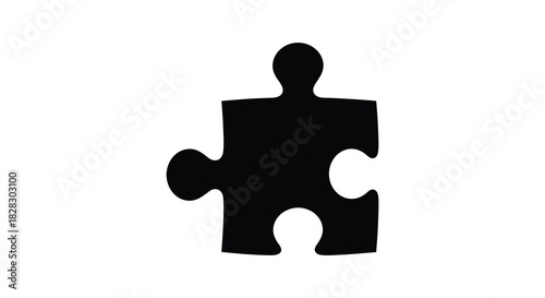 Bold black jigsaw puzzle piece graphic symbol on white backdrop