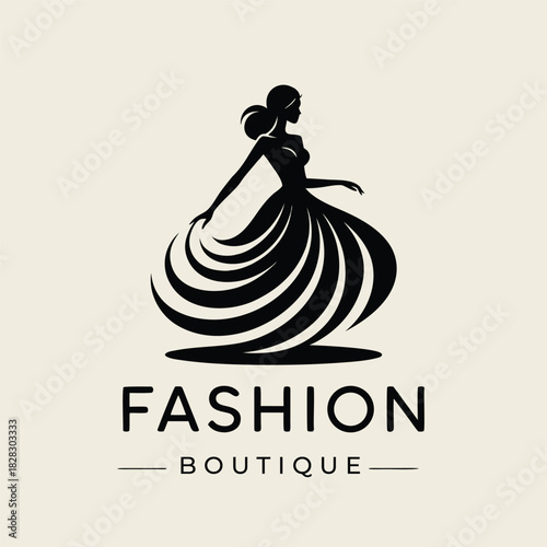 Fashion boutique logo concept with woman silhouette and skirt