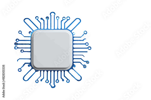 Microchip with Circuit Lines Representing Modern Digital Technology