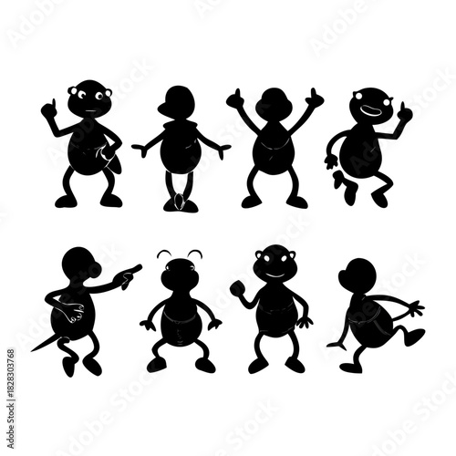 Eight Silhouettes of Whimsical Turtles in Different Poses and Actions tortoise cartoon