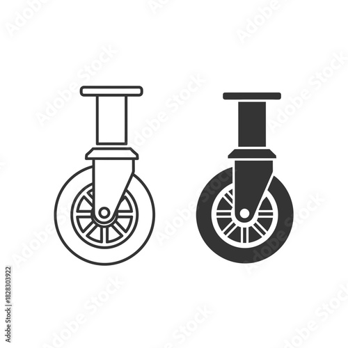 “Caster Wheel Icon Set – Swivel Wheel Line Art and Solid Style Vector Illustration”