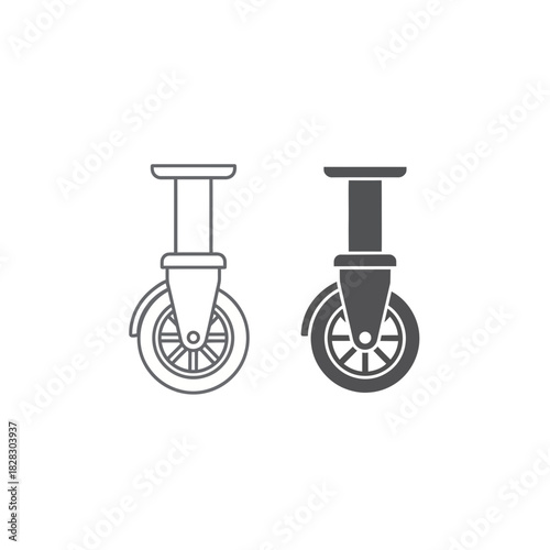 “Caster Wheel Icon Set – Swivel Wheel Line Art and Solid Style Vector Illustration”