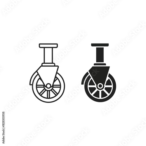 “Caster Wheel Icon Set – Swivel Wheel Line Art and Solid Style Vector Illustration”