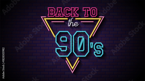 Neon sign reading back to the 90s. Back to 90s neon sign illuminating phrase in vibrant colors, perfect for nostalgic designs, retro-themed projects. Back to the 90s loop animation.