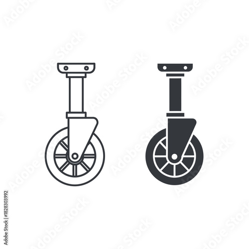“Caster Wheel Icon Set – Swivel Wheel Line Art and Solid Style Vector Illustration”