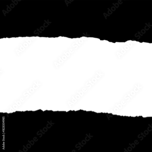 Horizontal Torn Paper Edge Vector. Ripped Paper Edge Strip. Ripped Paper Strip with Soft Shadow on Transparent Background. Perfect or easy layering in posters, banners, ads, website layouts