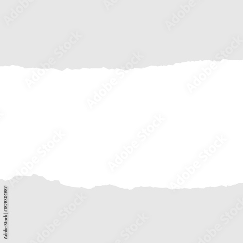 Horizontal Torn Paper Edge Vector. Ripped Paper Edge Strip. Ripped Paper Strip with Soft Shadow on Transparent Background. Perfect or easy layering in posters, banners, ads, website layouts