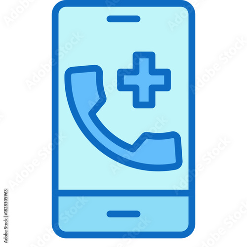 Telemedicine Blue Fill Icon Design Vector - phone with a medical cross representing remote healthcare, consultation, and medical communication
