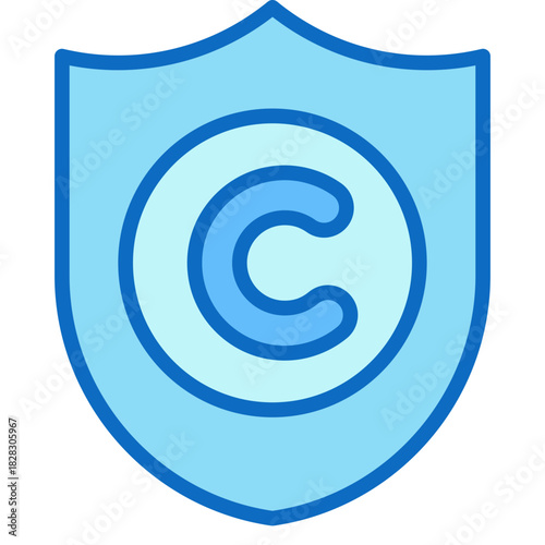 Copyright Shield Blue Fill Icon Design Vector - shield symbol with a copyright mark, representing copyright protection, licensing, and intellectual property rights