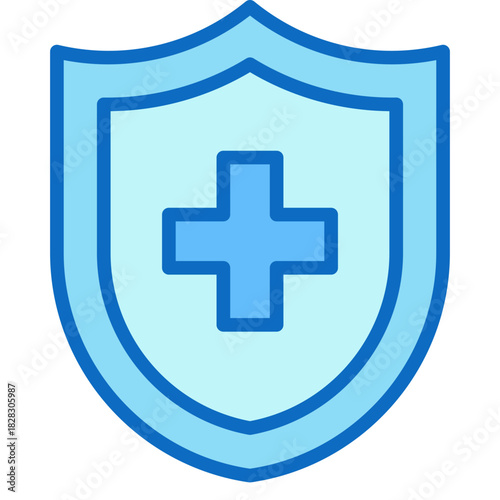 Health Shield Blue Fill Icon Design Vector - shield with a medical cross symbol representing healthcare protection, immunity, and medical safety