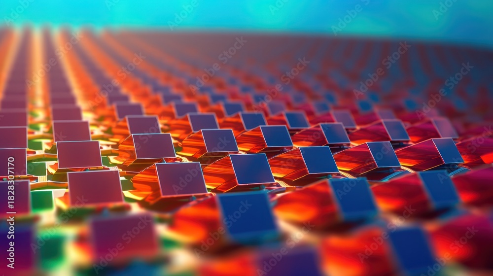 Obraz premium Abstract Array of Glowing Cubes in a Futuristic Grid Pattern.