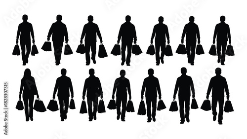People shopping silhouettes isolated on white background, Vector