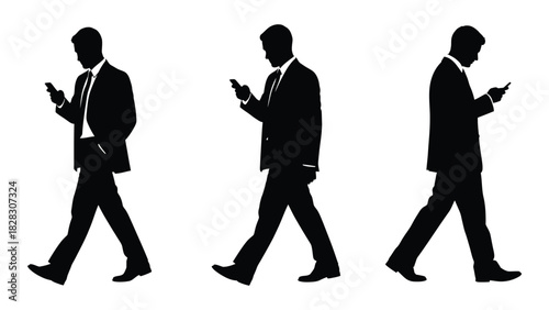 Businessman silhouettes using mobile phones isolated on white background, Vector