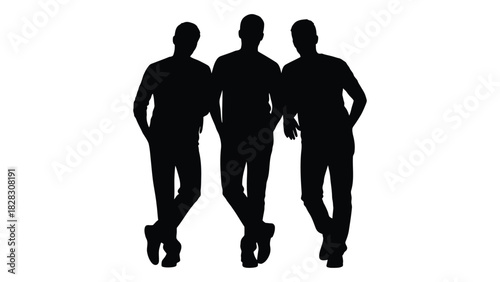 Three men silhouette isolated on white background, Vector