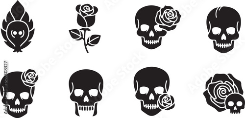 Floral Skulls and Botanical Elements Gothic Tattoo Design