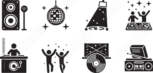 Party Sound System and Dance Pictogram Vector Illustration