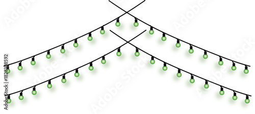 Vector illustration of decorative green pepper lamp string lights arranged in a criss-cross pattern for festive outdoor celebrations