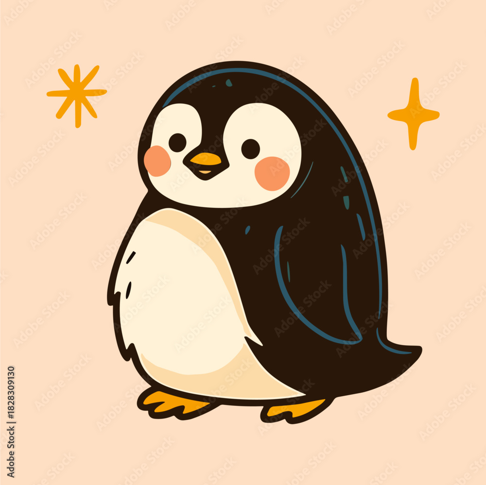 Obraz premium Vintage-styled cartoon penguin with cheek blushes