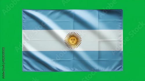 Argentinian flag waving proudly against a vibrant green background, evokes national pride and celebration for design elements