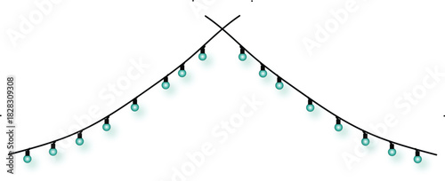 Festive string lights with cyan bulbs arranged in a v-shape, creating a vibrant and celebratory atmosphere for any occasion