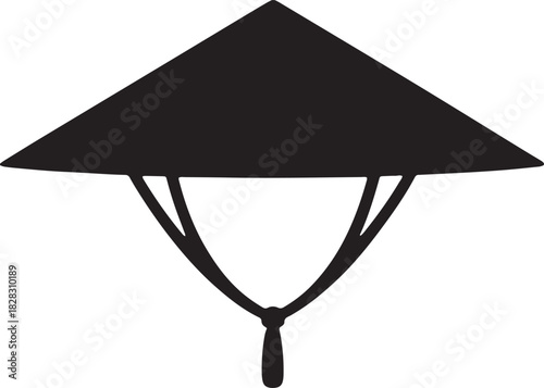 Silhouette of asian conical straw hat for farmers and agriculture isolated