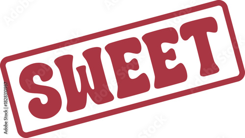 A charming red rubber stamp mark featuring the bold word Sweet positioned diagonally with a grunge texture