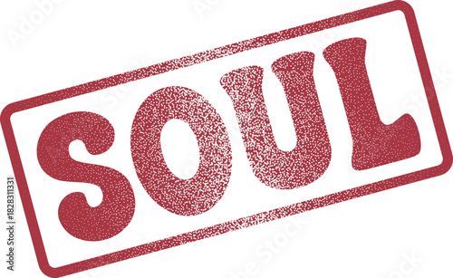 Deep red textured stamp presenting the word SOUL for spiritual and introspective concepts