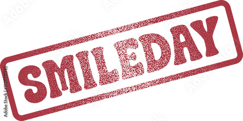 Textured red stamp with the word SMILEDAY celebrating a day of joy and cheerfulness
