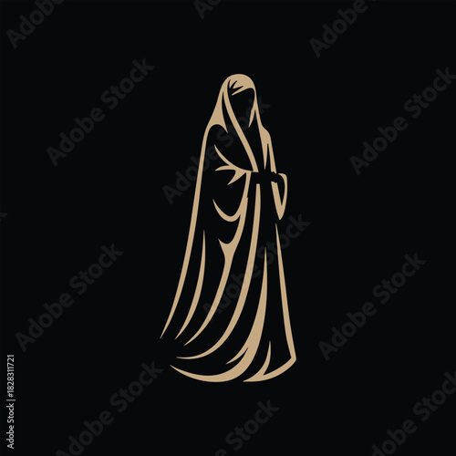 Mysterious Silhouette: An elegant, shrouded figure stands in quiet contemplation, its flowing robes adding an air of mystique and grace.