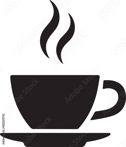 Stylized silhouette illustration of coffee cup with steam above representing beverage