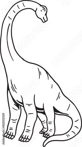 Cartoon Brachiosaurus dinosaur line art illustratio